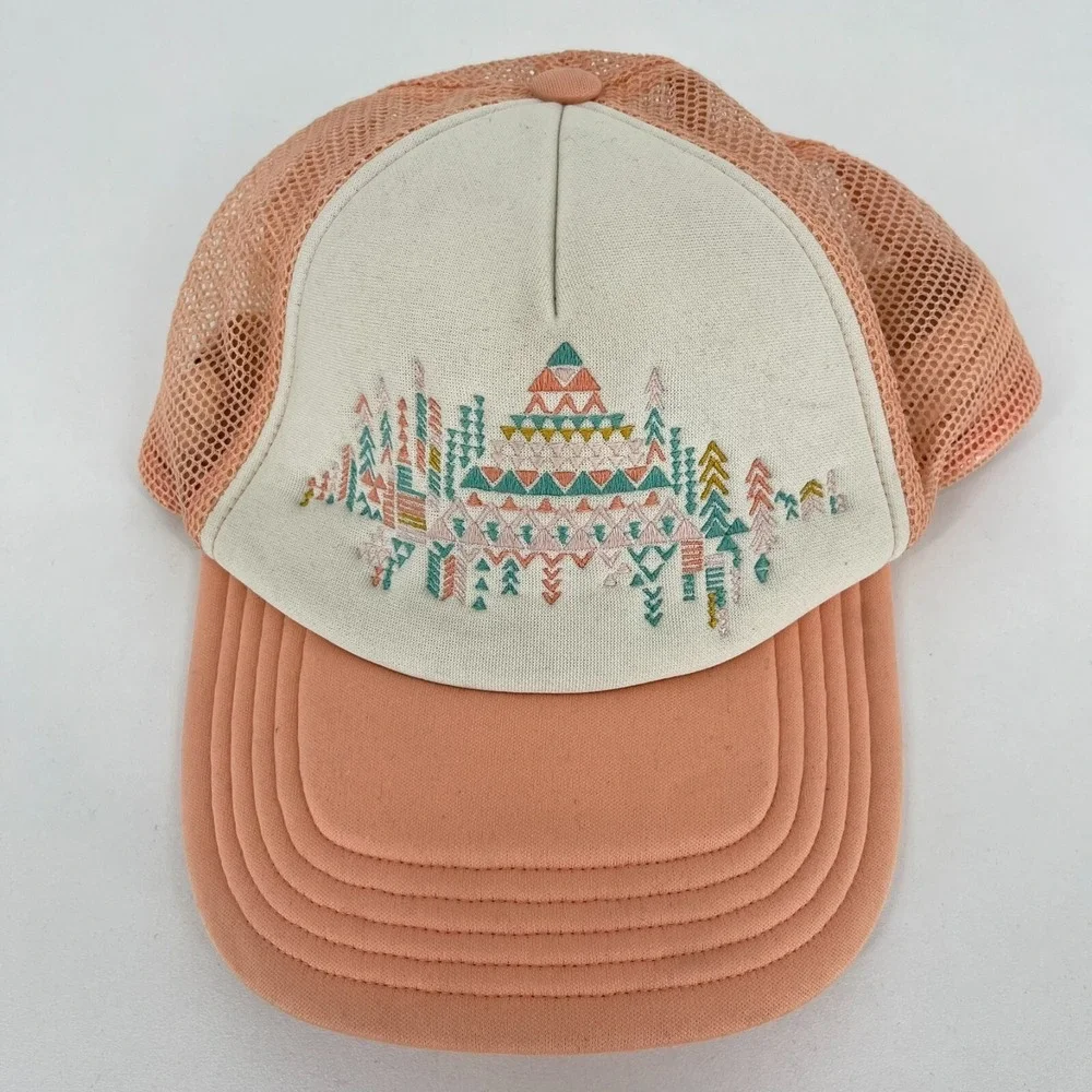 The North Face Womens Peach Embroidered Mountain Trucker Hat Snapback Cap